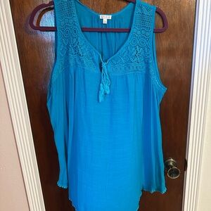 Spense Turquoise Sleeveless Lace Blouse